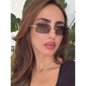 NEW Gucci GG1808S Grey Mirror Rimless Unisex Logo Sunglasses